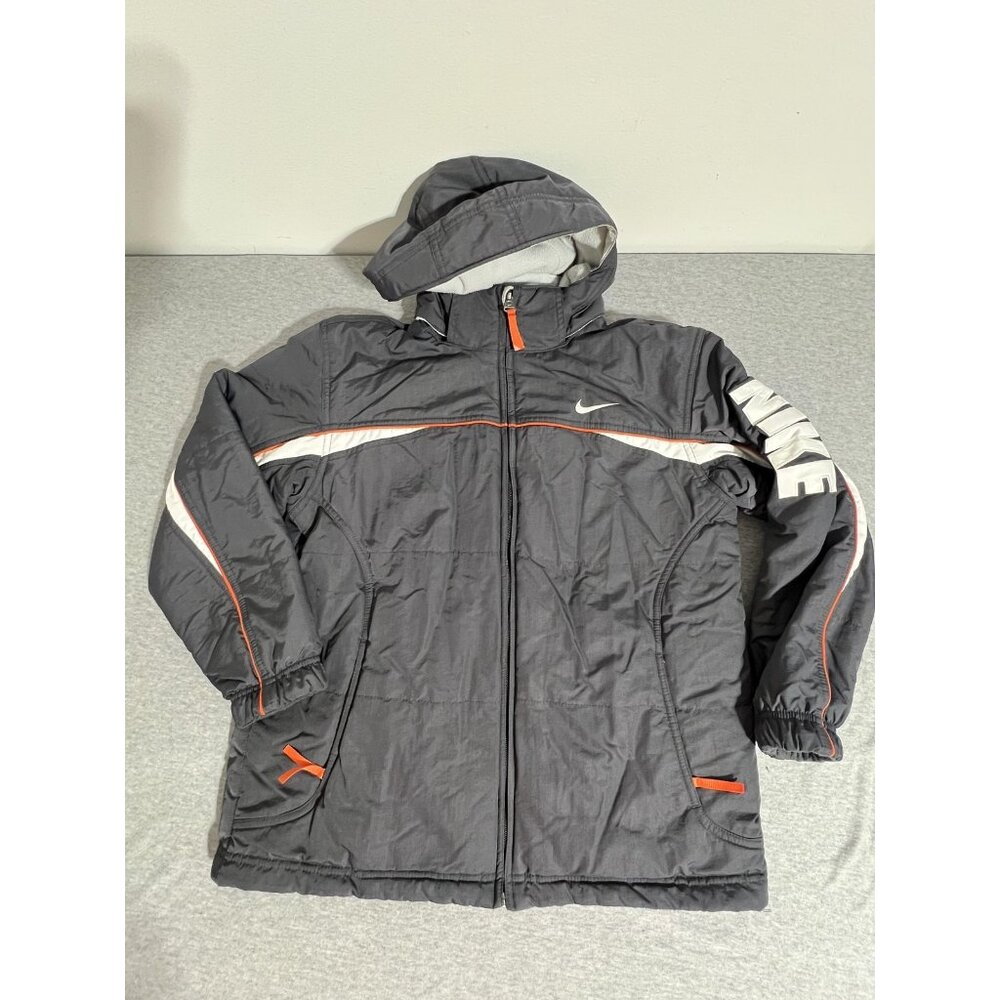 Nike Reversible Jacket KIDS L Hooded Full Zip Puffer Coat Fleece Liner Vintage